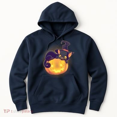 Cute Halloween Glowing Pumpkin Jackolantern Witch Cat Hoodie