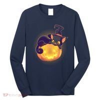 Cute Halloween Glowing Pumpkin Jackolantern Witch Cat Long Sleeve Shirt thumb 0