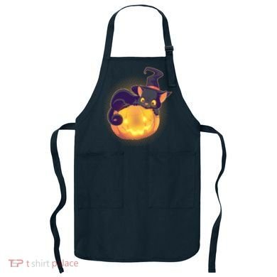 Cute Halloween Glowing Pumpkin Jackolantern Witch Cat Apron
