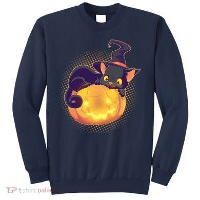 Cute Halloween Glowing Pumpkin Jackolantern Witch Cat Sweatshirt