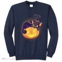 Cute Halloween Glowing Pumpkin Jackolantern Witch Cat Sweatshirt thumb 0