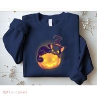 Cute Halloween Glowing Pumpkin Jackolantern Witch Cat Sweatshirt thumb 2