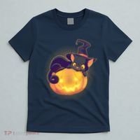 Cute Halloween Glowing Pumpkin Jackolantern Witch Cat T-Shirt thumb 5