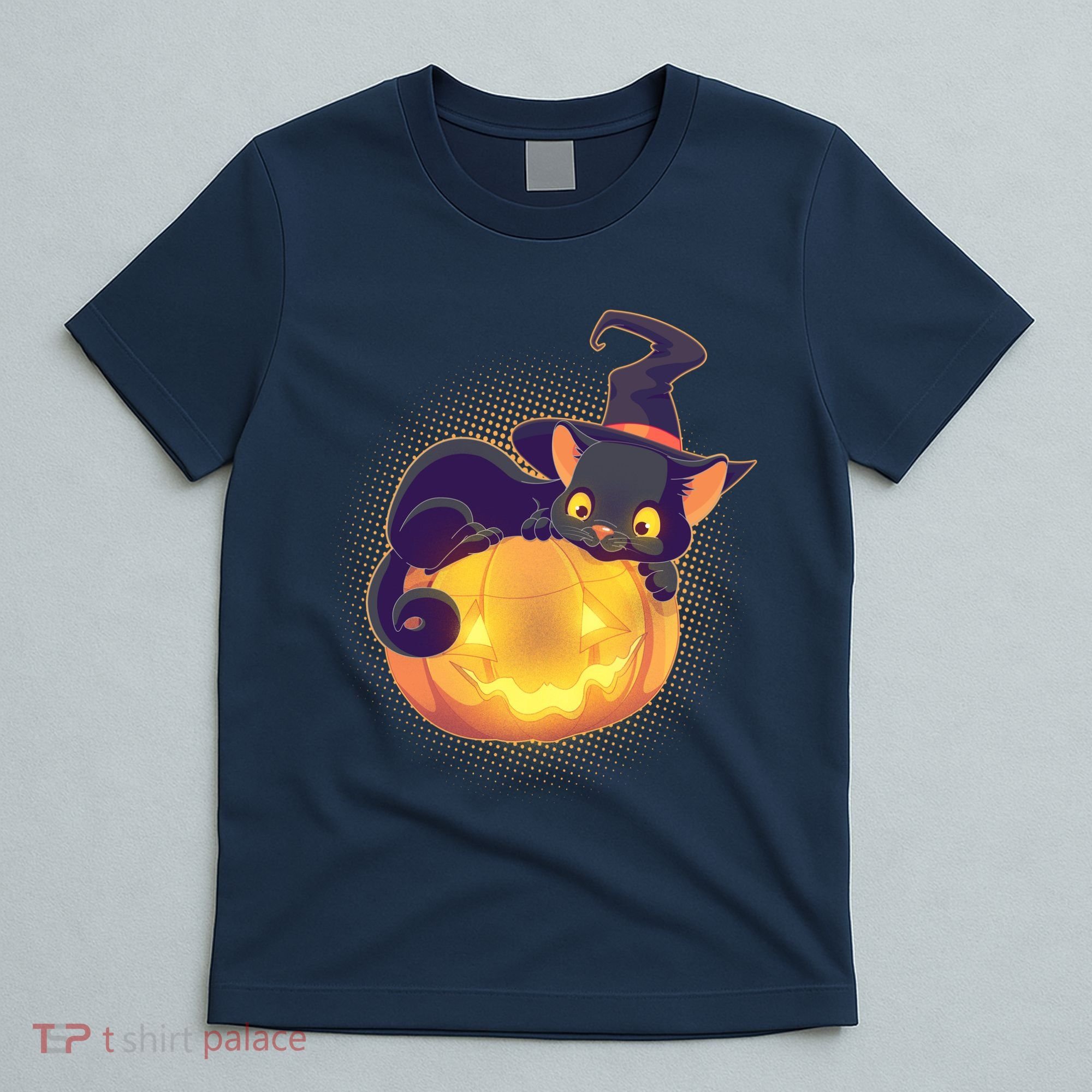 Cute Halloween Glowing Pumpkin Jackolantern Witch Cat T-Shirt