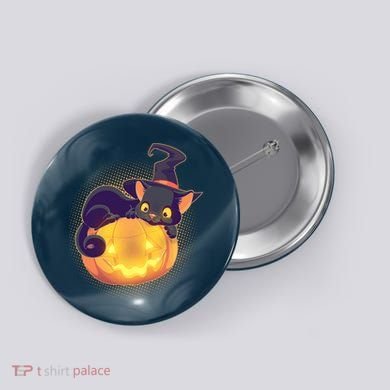 Cute Halloween Glowing Pumpkin Jackolantern Witch Cat Button
