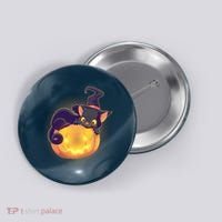 Cute Halloween Glowing Pumpkin Jackolantern Witch Cat Button thumb 0