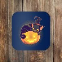 Cute Halloween Glowing Pumpkin Jackolantern Witch Cat Coaster thumb 0