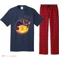 Cute Halloween Glowing Pumpkin Jackolantern Witch Cat Pajama Set thumb 0