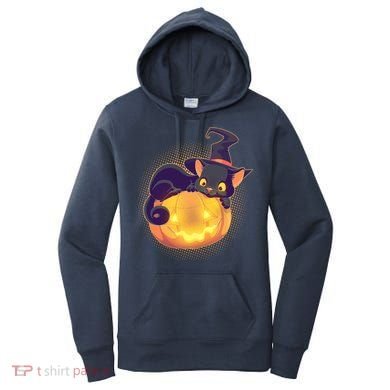 Cute Halloween Glowing Pumpkin Jackolantern Witch Cat Women's Hoodie