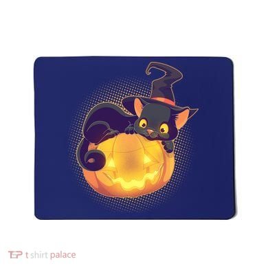 Cute Halloween Glowing Pumpkin Jackolantern Witch Cat Mousepad