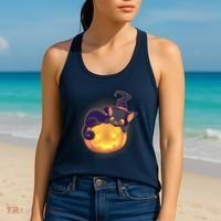 Cute Halloween Glowing Pumpkin Jackolantern Witch Cat Women's Tank Top thumb 2