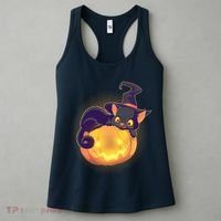 Cute Halloween Glowing Pumpkin Jackolantern Witch Cat Women's Tank Top thumb 3