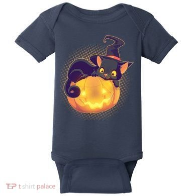 Cute Halloween Glowing Pumpkin Jackolantern Witch Cat Baby Bodysuit