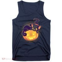 Cute Halloween Glowing Pumpkin Jackolantern Witch Cat Tank Top thumb 0