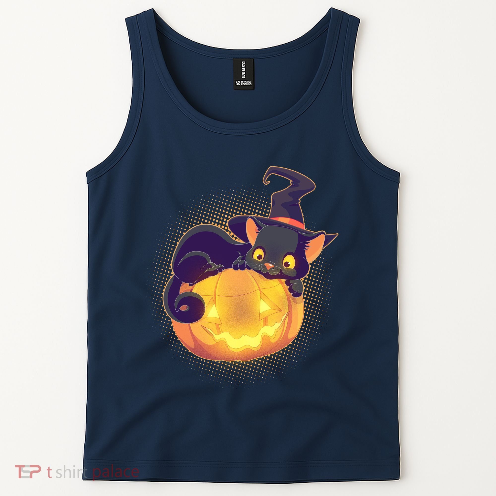 Cute Halloween Glowing Pumpkin Jackolantern Witch Cat Tank Top