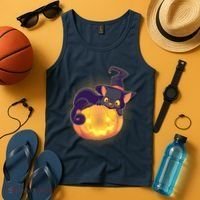Cute Halloween Glowing Pumpkin Jackolantern Witch Cat Tank Top thumb 4