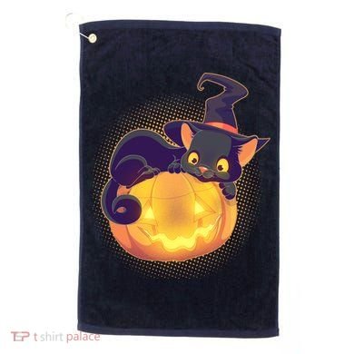 Cute Halloween Glowing Pumpkin Jackolantern Witch Cat Golf Towel
