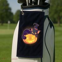 Cute Halloween Glowing Pumpkin Jackolantern Witch Cat Golf Towel thumb 2