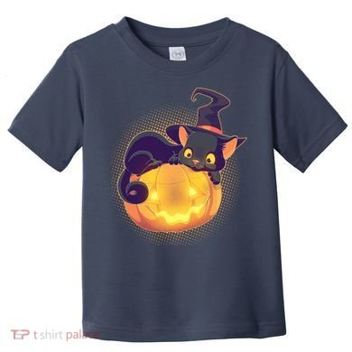 Cute Halloween Glowing Pumpkin Jackolantern Witch Cat Toddler T-Shirt