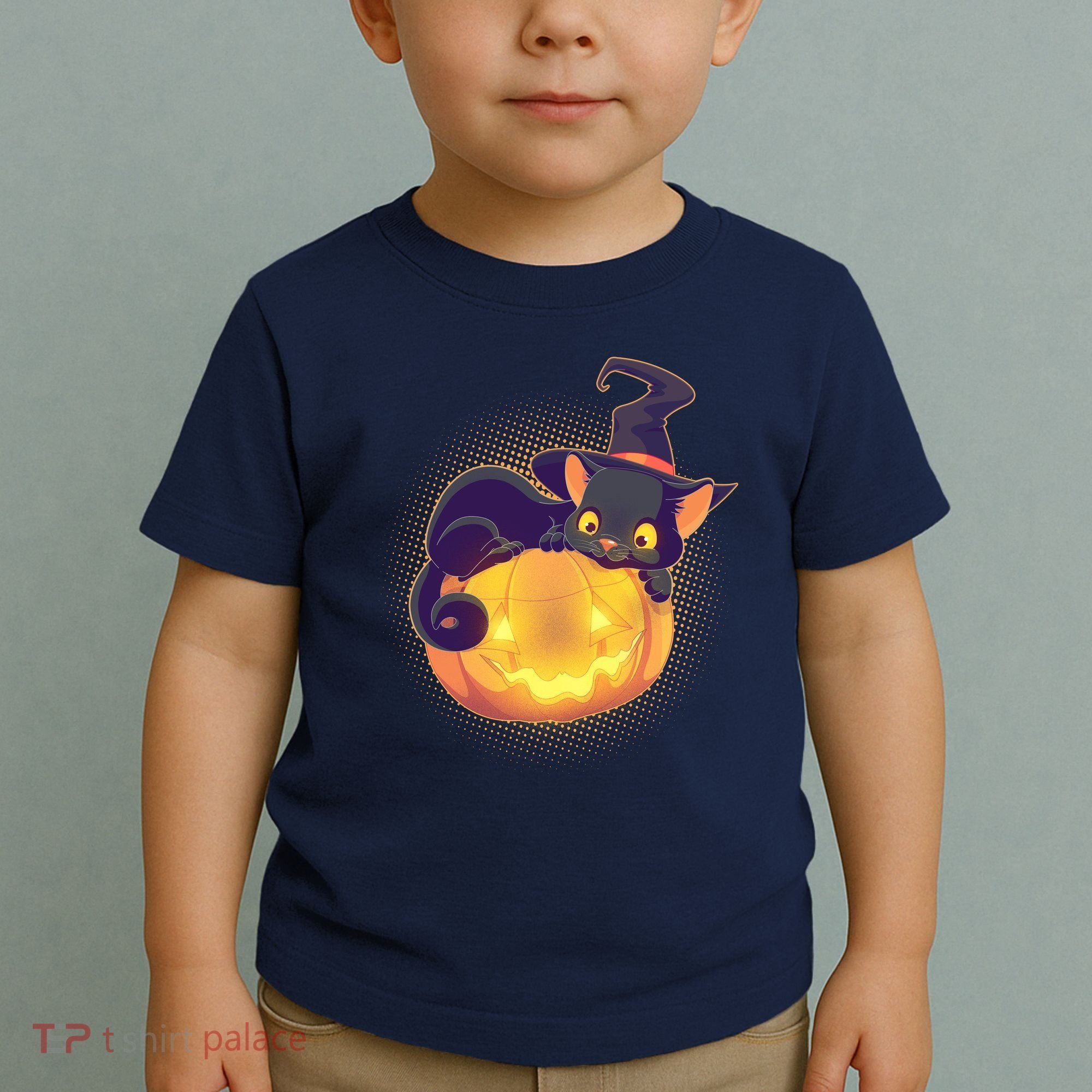 Cute Halloween Glowing Pumpkin Jackolantern Witch Cat Toddler T-Shirt