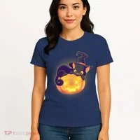 Cute Halloween Glowing Pumpkin Jackolantern Witch Cat Women's T-Shirt thumb 4