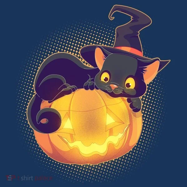 Cute Halloween Glowing Pumpkin Jackolantern Witch Cat Women's T-Shirt