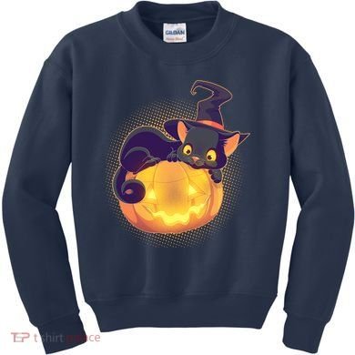 Cute Halloween Glowing Pumpkin Jackolantern Witch Cat Kids Sweatshirt