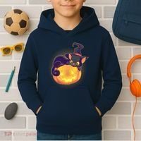 Cute Halloween Glowing Pumpkin Jackolantern Witch Cat Kids Hoodie thumb 2