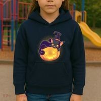 Cute Halloween Glowing Pumpkin Jackolantern Witch Cat Kids Hoodie thumb 3