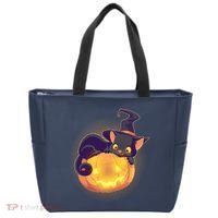 Cute Halloween Glowing Pumpkin Jackolantern Witch Cat Tote Bag thumb 0