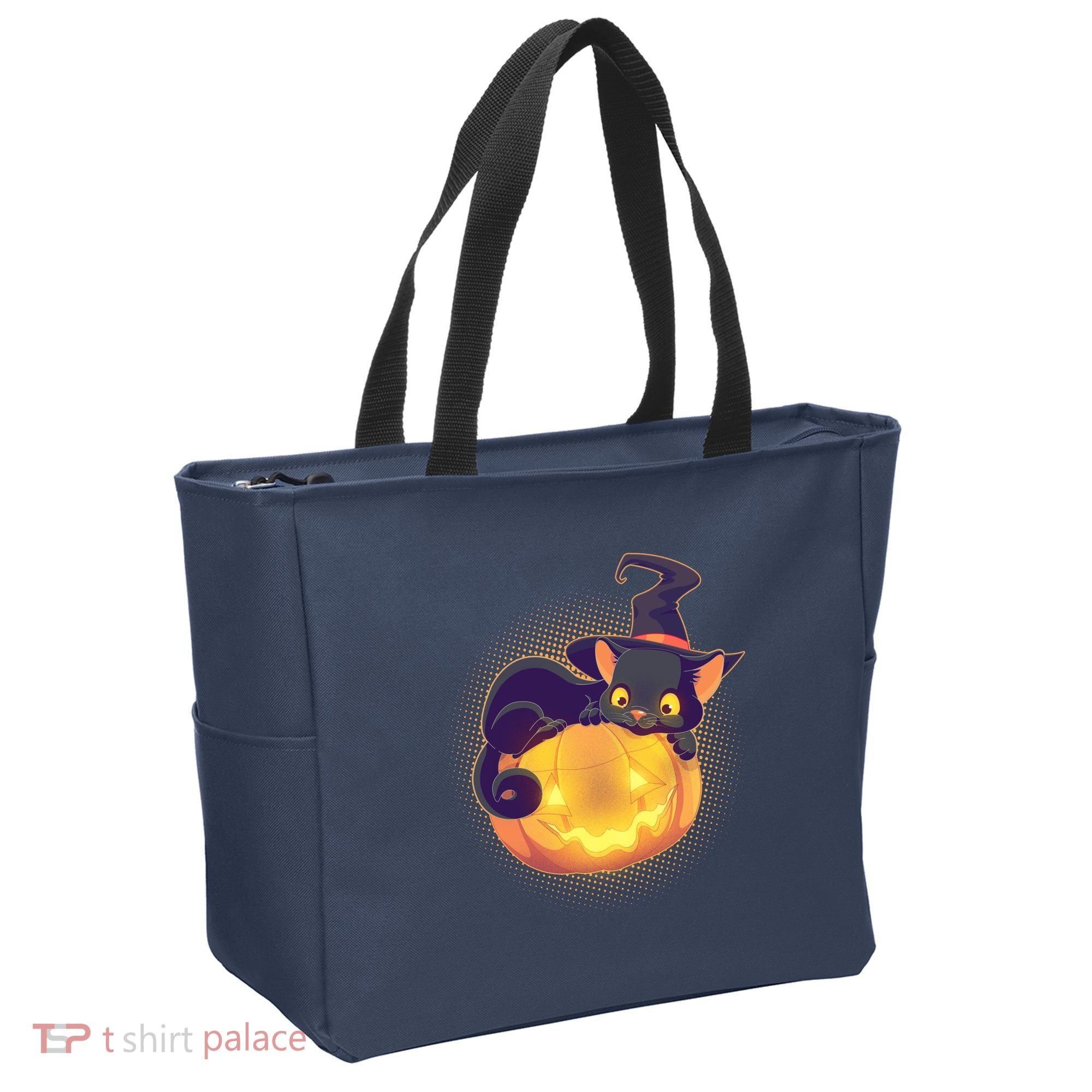 Cute Halloween Glowing Pumpkin Jackolantern Witch Cat Tote Bag