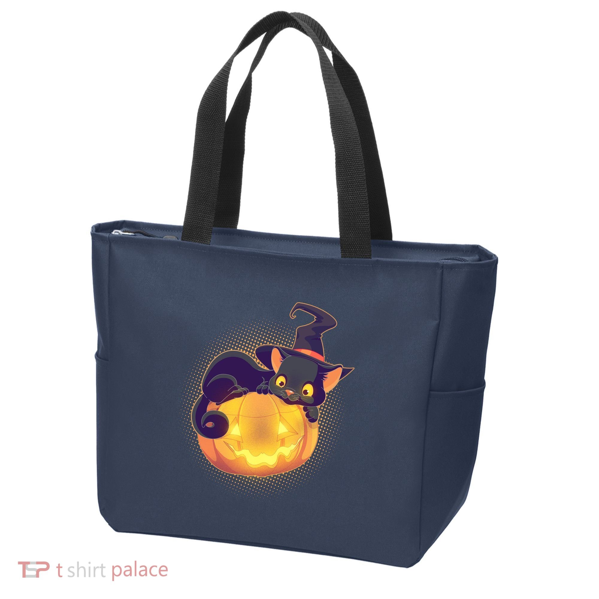 Cute Halloween Glowing Pumpkin Jackolantern Witch Cat Tote Bag