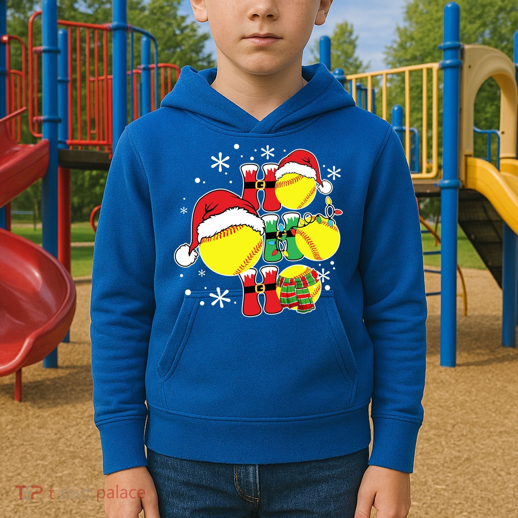 Christmas Ho Ho Ho Santa Softball Pajama Great Gift Kids Hoodie