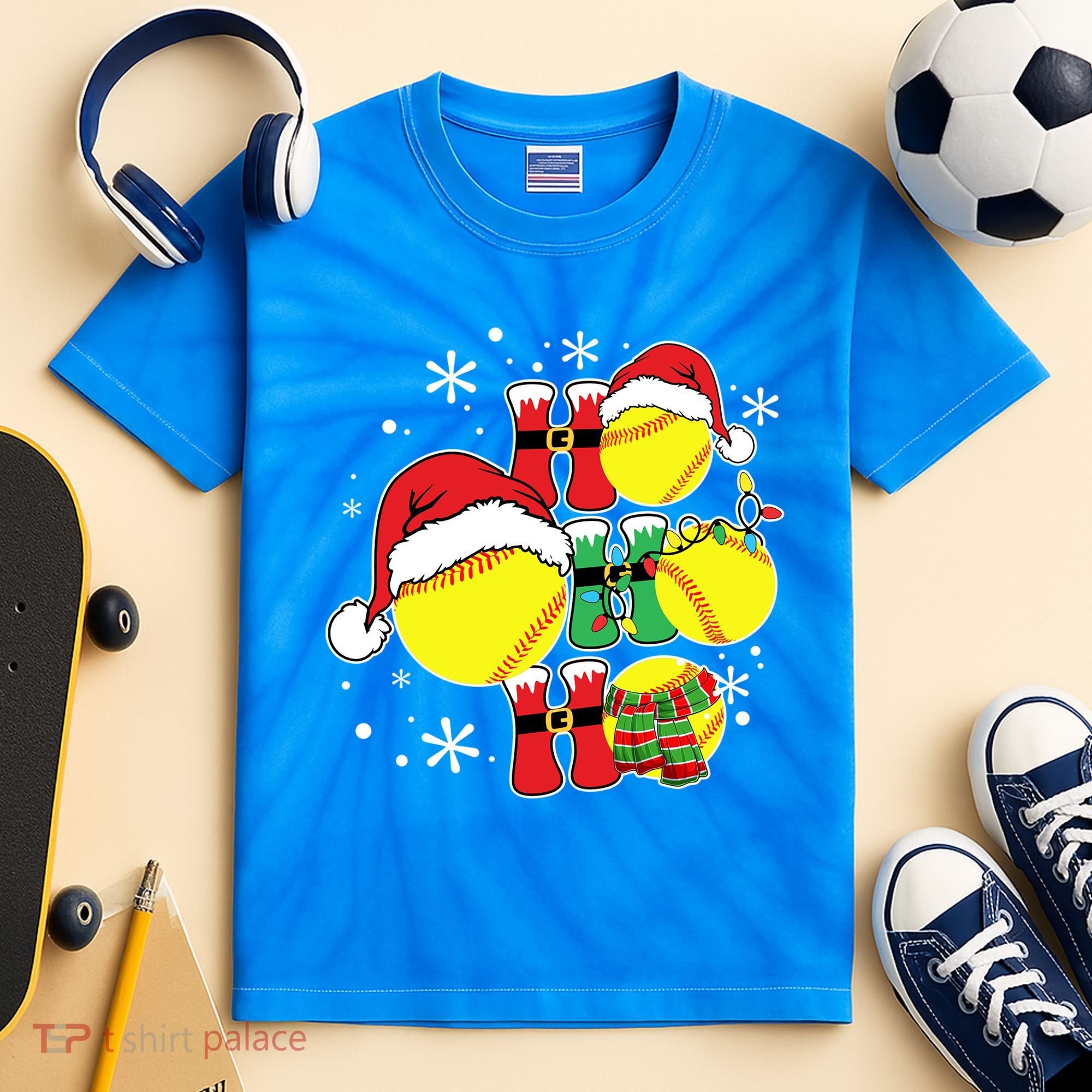 Christmas Ho Ho Ho Santa Softball Pajama Great Gift Kids Tie-Dye T-Shirt