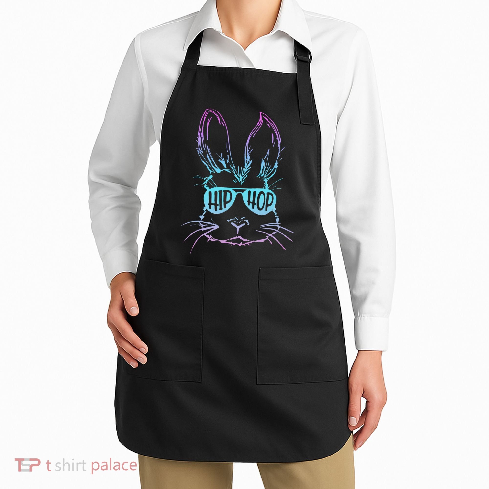 Cool Hip Hop Happy Easter Bunny Face With Sunglasses Apron