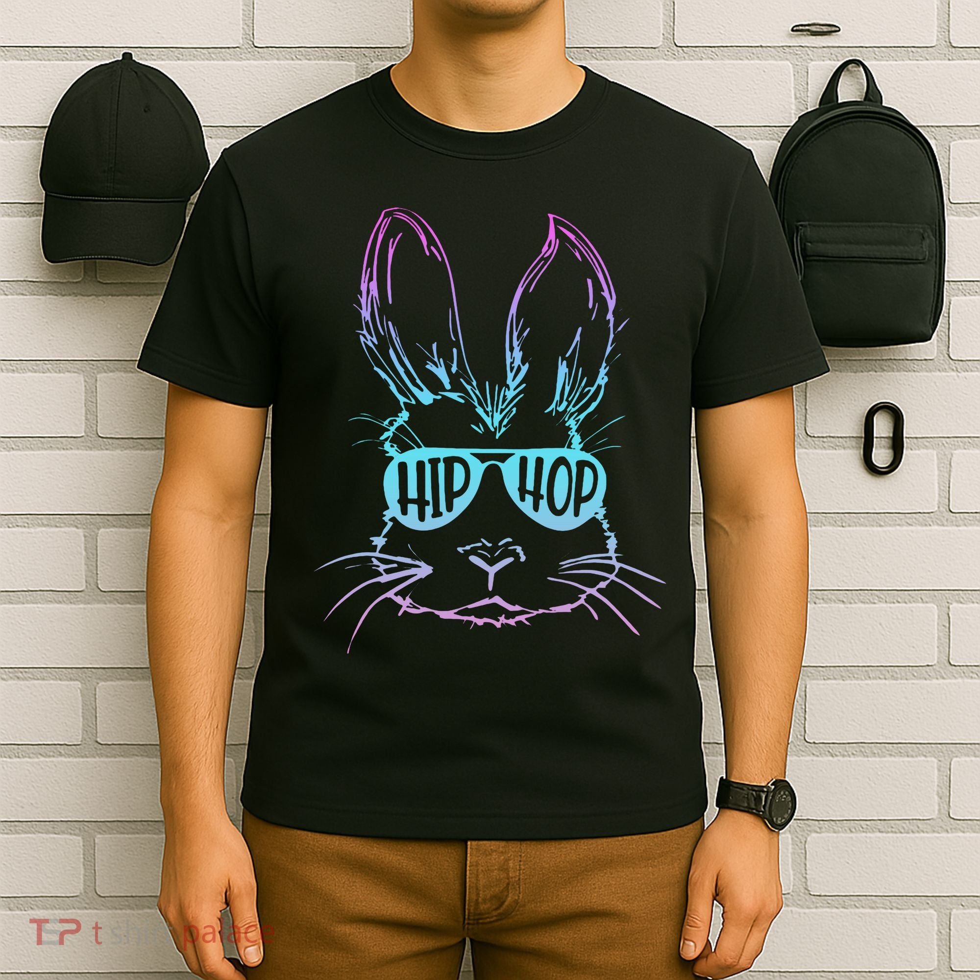 Cool Hip Hop Happy Easter Bunny Face With Sunglasses T-Shirt