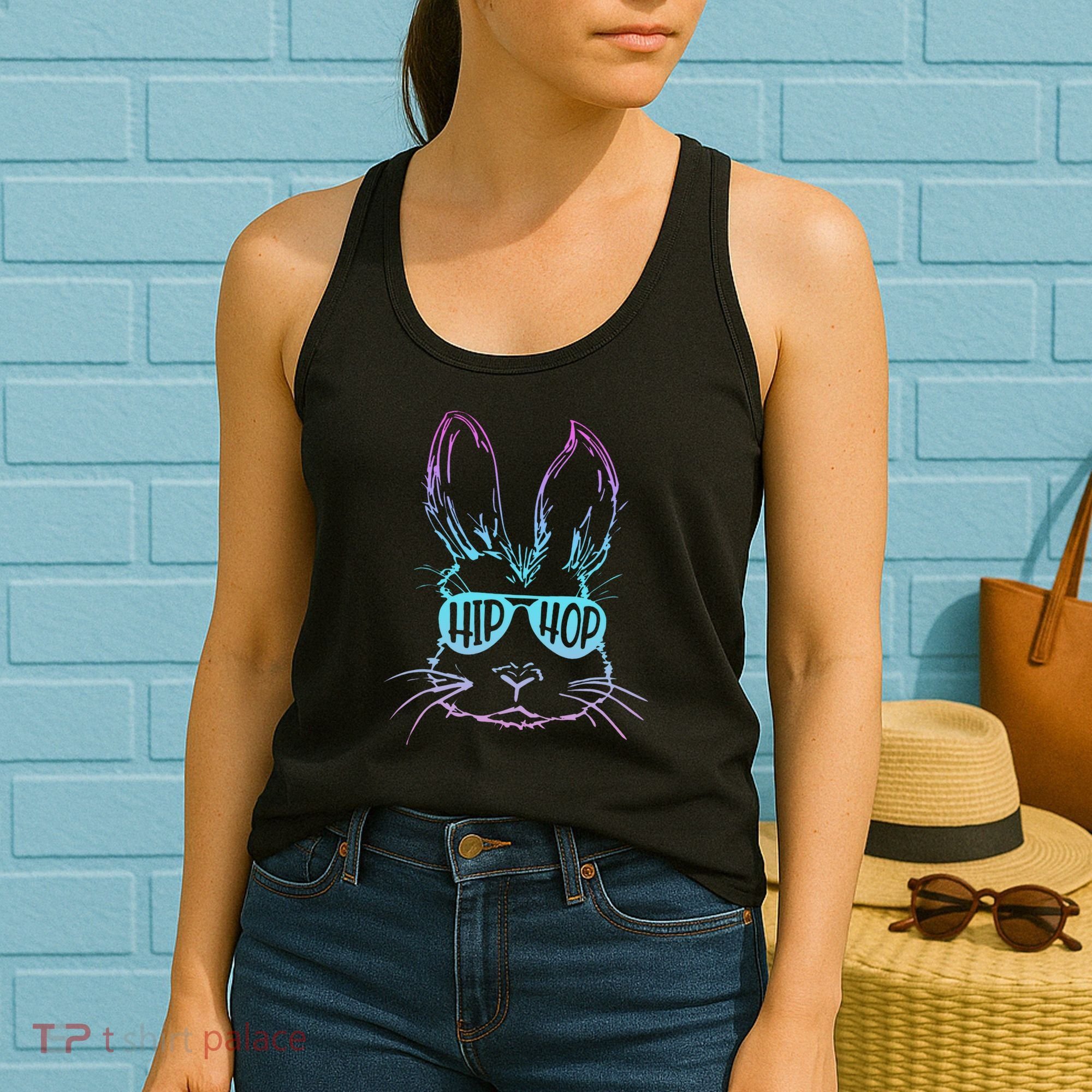 Cool Hip Hop Happy Easter Bunny Face With Sunglasses Women's Tank Top
