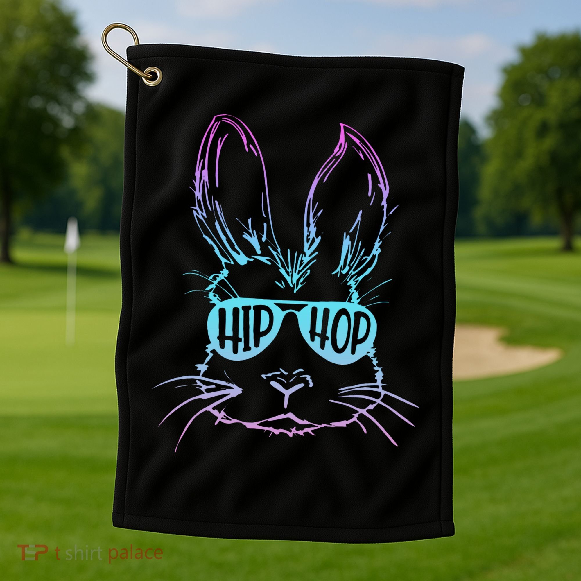Cool Hip Hop Happy Easter Bunny Face With Sunglasses Golf Towel