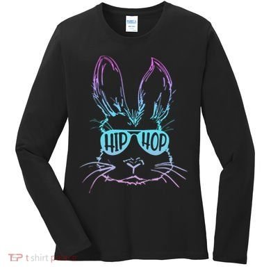 Cool Hip Hop Happy Easter Bunny Face With Sunglasses Women's Long Sleeve Shirt