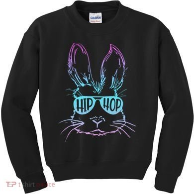 Cool Hip Hop Happy Easter Bunny Face With Sunglasses Kids Sweatshirt