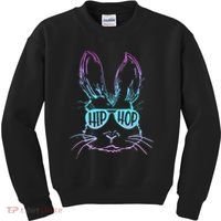 Cool Hip Hop Happy Easter Bunny Face With Sunglasses Kids Sweatshirt thumb 0