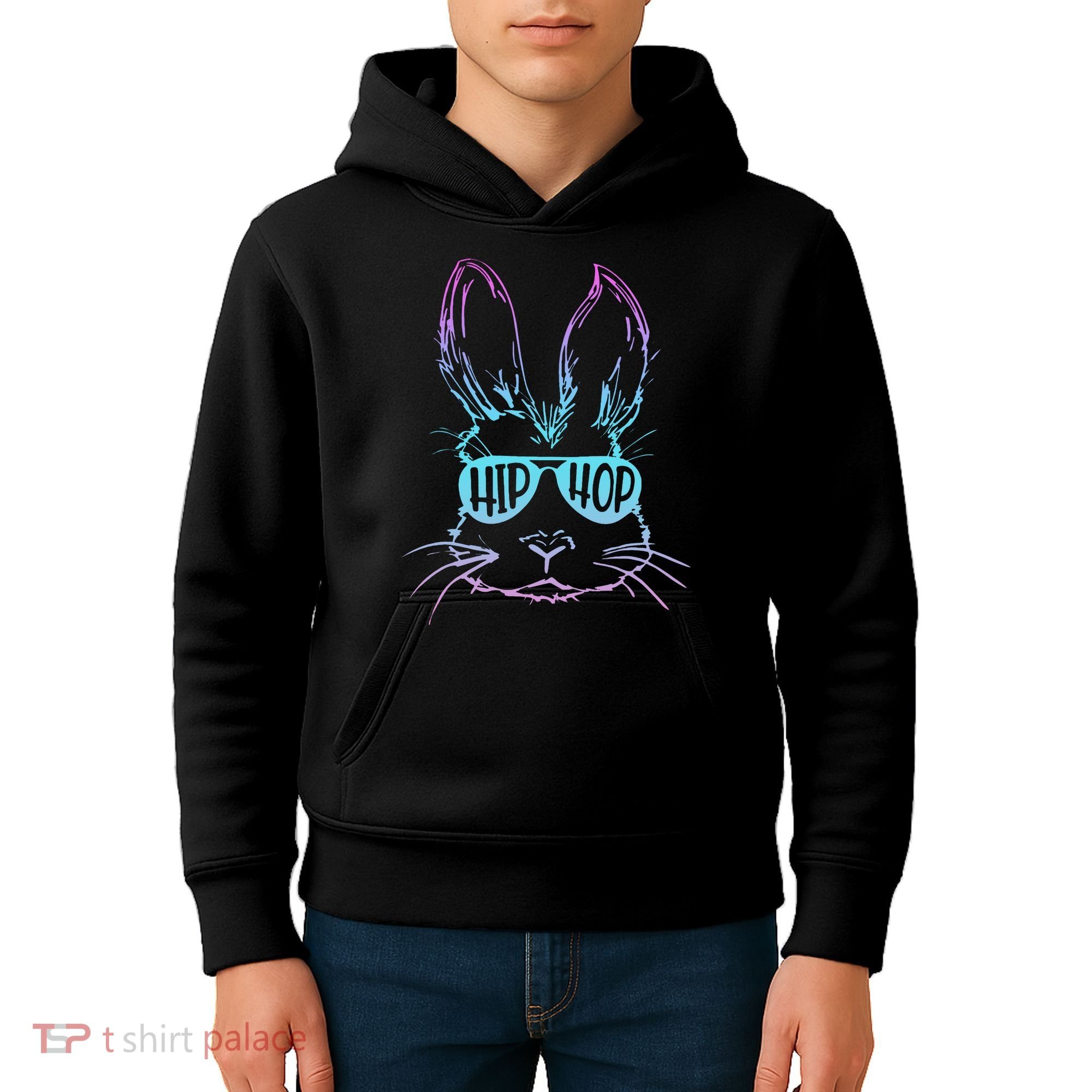 Cool Hip Hop Happy Easter Bunny Face With Sunglasses Kids Hoodie