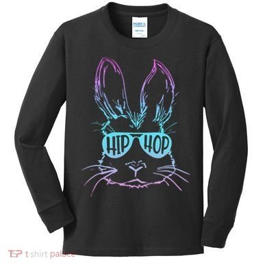 Cool Hip Hop Happy Easter Bunny Face With Sunglasses Kids Long Sleeve Shirt