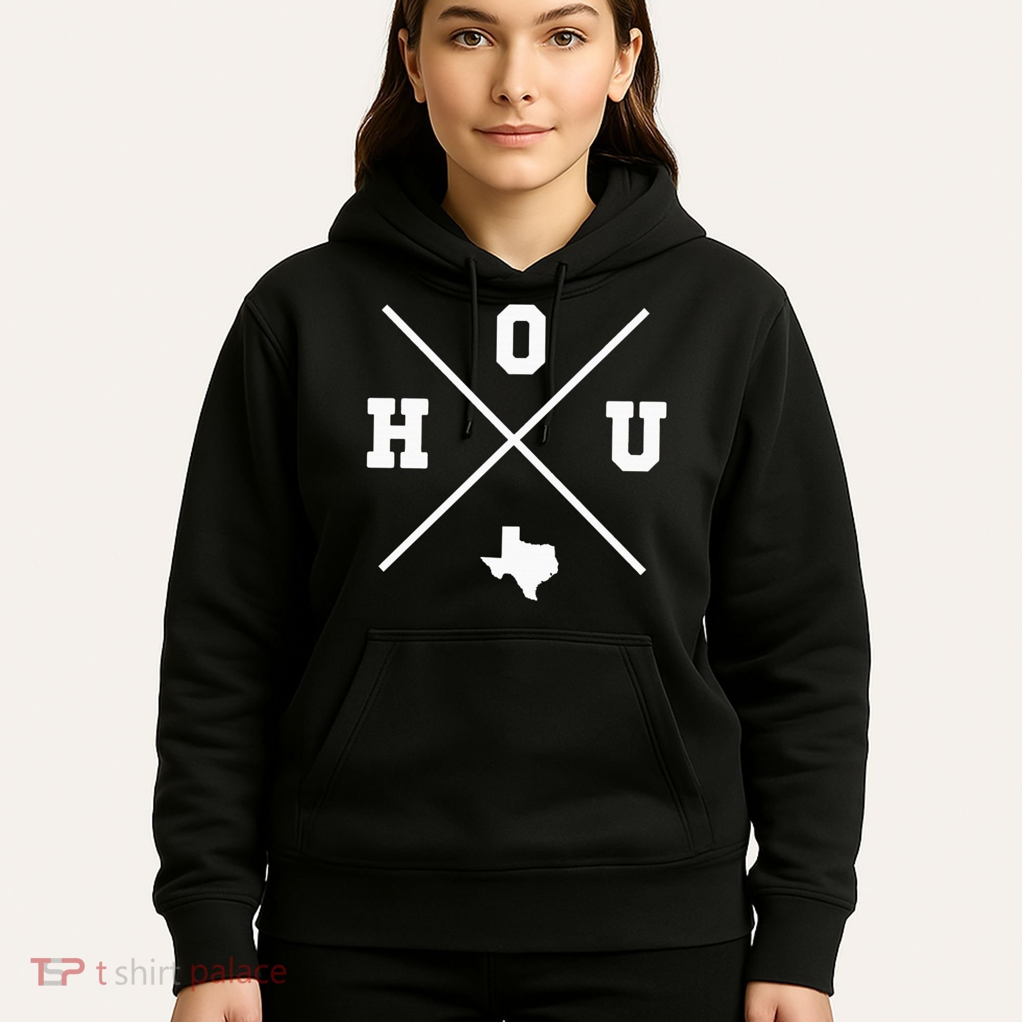 Classic Hou Houston Crossmark State Outline Hoodie