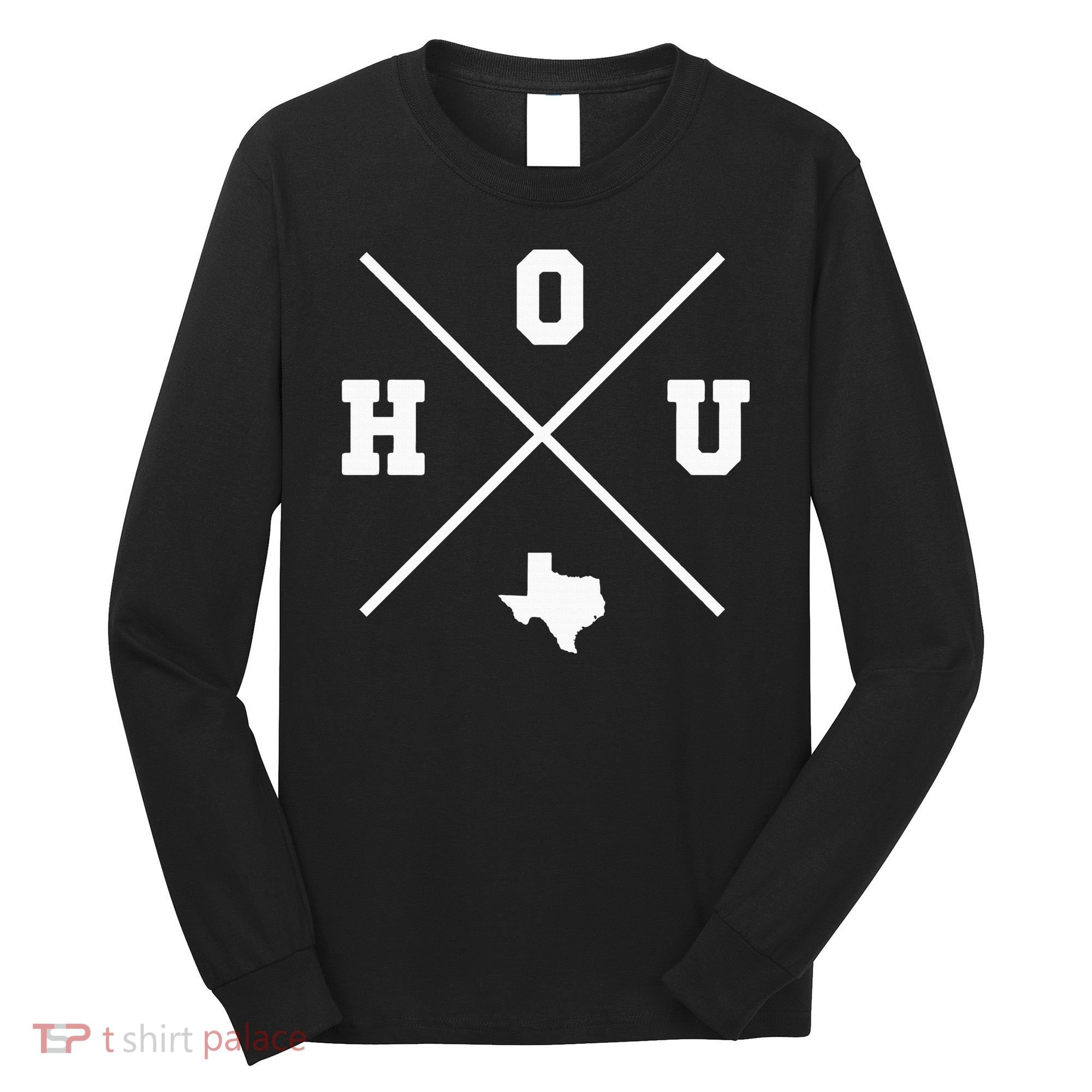 Classic Hou Houston Crossmark State Outline Long Sleeve Shirt