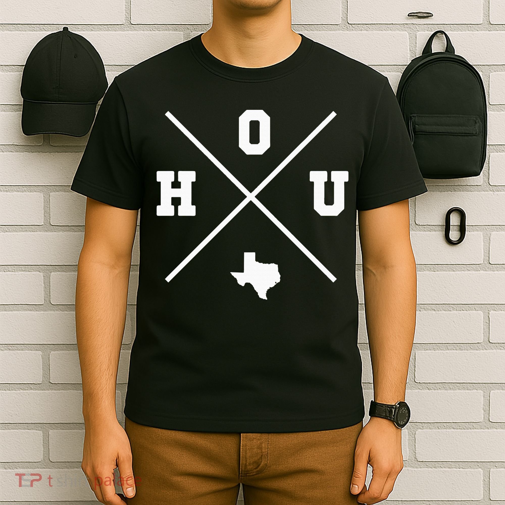 Classic Hou Houston Crossmark State Outline T-Shirt