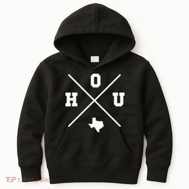 Classic Hou Houston Crossmark State Outline Kids Hoodie