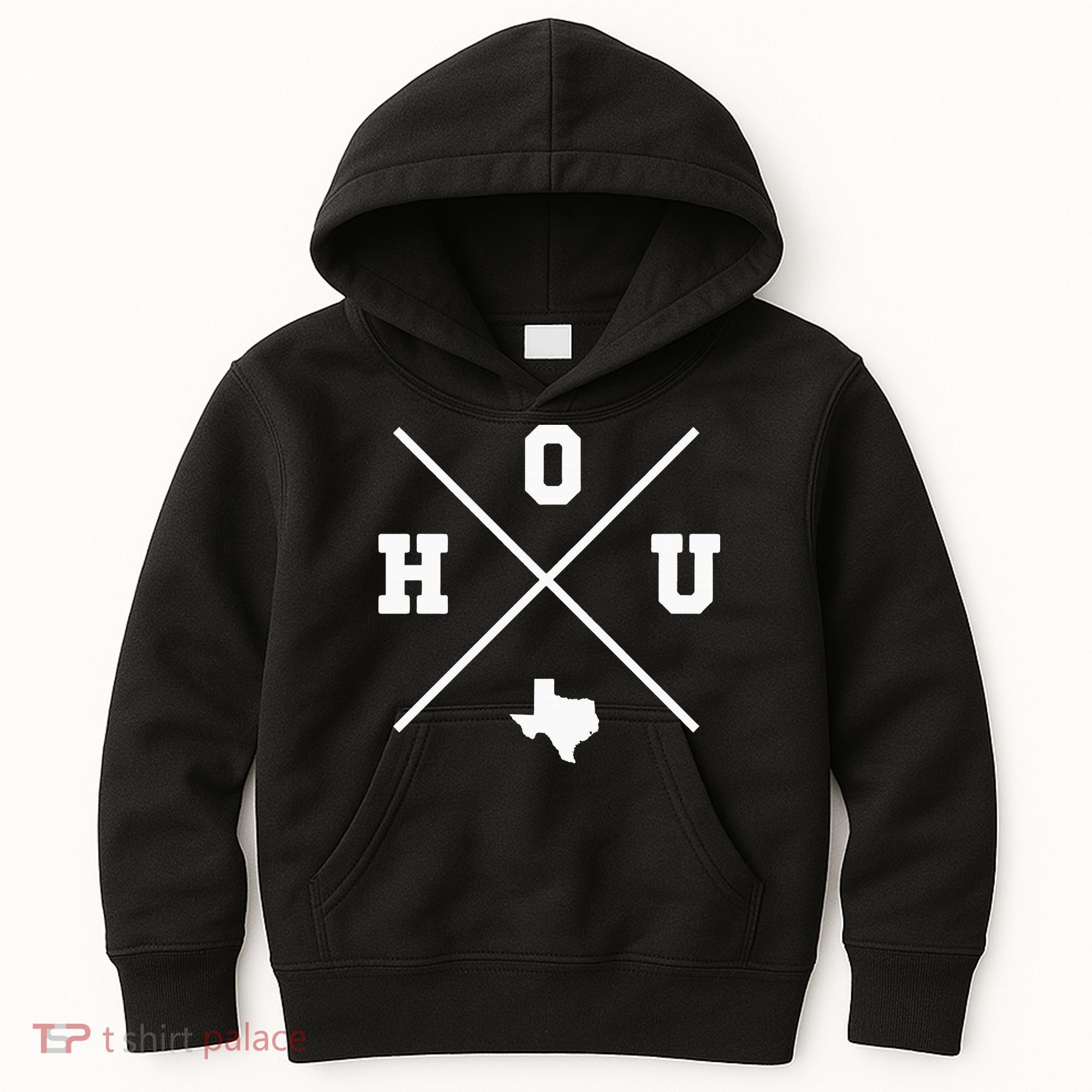 Classic Hou Houston Crossmark State Outline Kids Hoodie