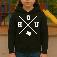 Classic Hou Houston Crossmark State Outline Kids Hoodie thumb 3