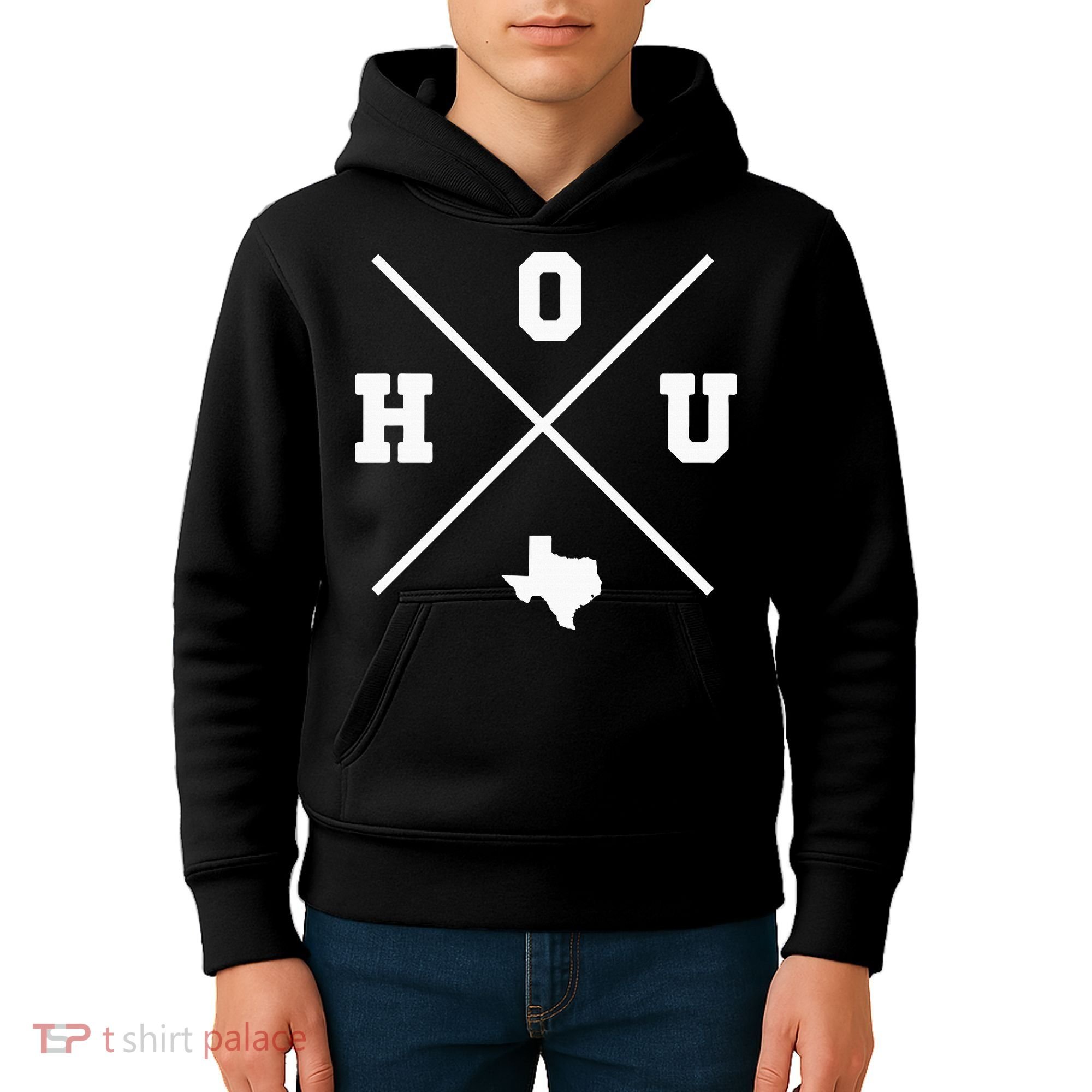 Classic Hou Houston Crossmark State Outline Kids Hoodie